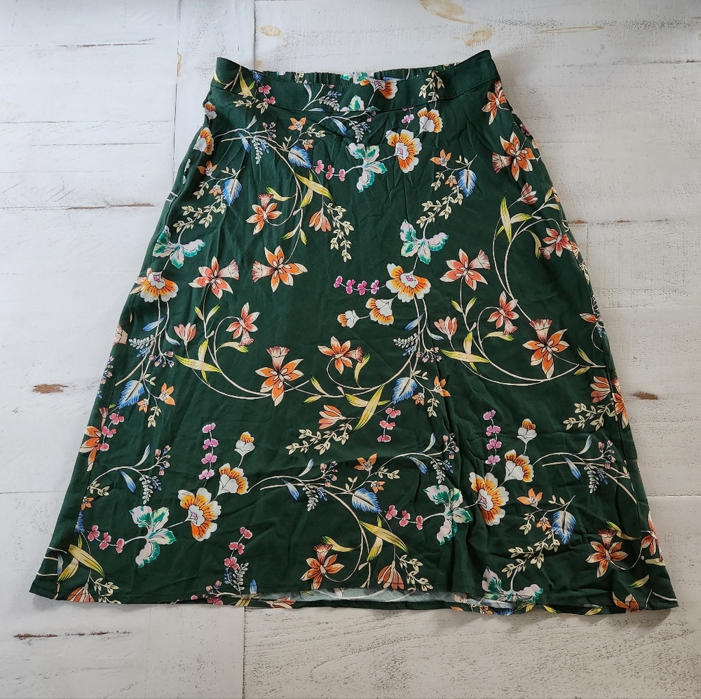 Velvet by Graham & Spencer Green Floral Skirt, Women's Small